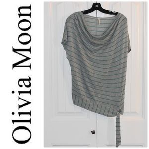 Olivia Moon Grey Green Strip Top Size L